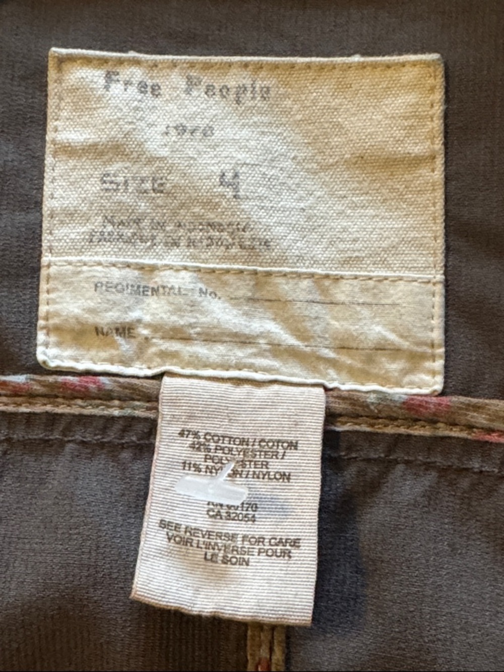 Vintage FREE PEOPLE Regimental Military Trench Jacket 4 17.5” p2p Espresso EUC - Picture 3 of 11